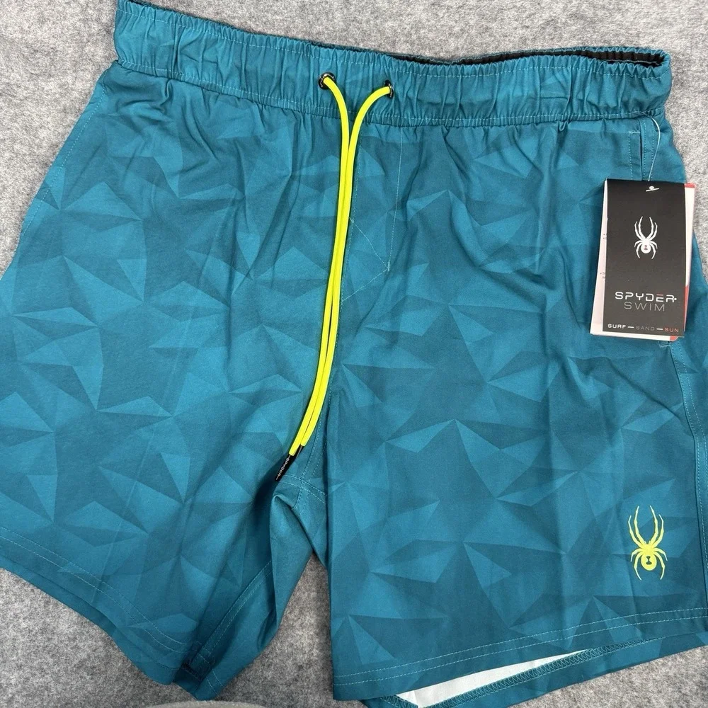 NWT Spyder Swimsuit Trunks Shorts Mens L Teal UV Protection Mesh Quick Dry Beach